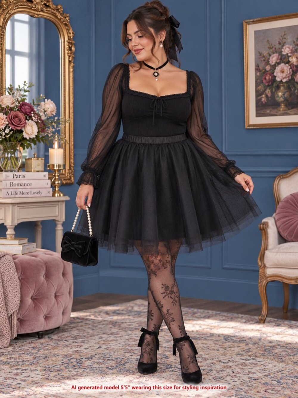 Freckles XL Black Layered Tulle Tutu Skirt Lined Balletcore Goth